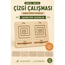 Mind of Toys Ahşap Sağ ve Sol El Koordinasyon Oyunu, Iki El Çizgi Çalışması, Geometrik Desenler, 5'li Çizim Seti