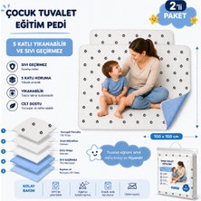 CDE Desenli Çocuk Tuvalet Eğitim Pedi 100X100 cm (2 Li Paket) 5 Katlı Yıkanabilir Sıvı Geçirmez Yatak Koruyucu