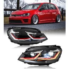 Vw Golf 7 2013-2016 Mk7 Kırmızı Kayar Sinyalli J Ön Far