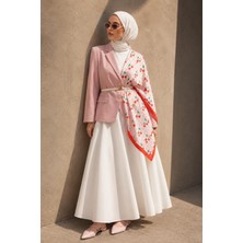 Afvente Retro Kiraz Desen Pembe-Kırmızı Soft Fular Eşarp 90X90 cm