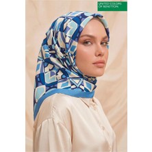 Benetton Sıena Desenli Eşarp B-E-1003 Mavi