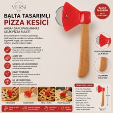 Mersi Shop Balta Tasarımlı Pizza Kesici | Ahşap Saplı Paslanmaz Çelik Pizza Ruleti