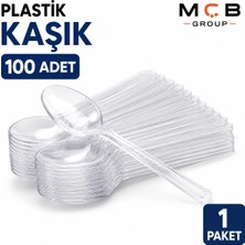 Mçb Group Şeffaf Plastik Kaşık 100 Adet Tek Kullanımlık Dayanıklı Plastik Kaşık Parti Piknik Doğum Günü
