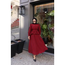 Balon Kol Peplum Bluzlu Etekli Takım