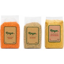 Raya Organik Organik Kırmızı Mercimek, Yeşil Mercimek ve Köftelik Bulgur 1 kg 3'lü Set