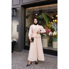 Balon Kol Peplum Bluzlu Etekli Takım