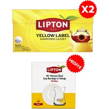 Lipton Yellow Label Demlik Poşet Çay 100LÜ x 2 Adet + Lipton 40. Yıl Tekli Çay Bardağı Hediyeli