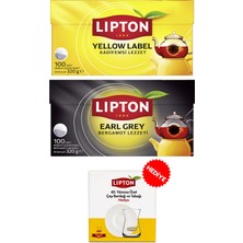 Lipton Yellow Label Demlik Poşet Çay 100LÜ + Earl Grey Demlik Poşet Çay 100LÜ + Lipton 40. Yıl Tekli Çay Bardağı Hediyeli