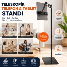 Polham Ful Metal Teleskopik Açı ve Yükseklik Ayarlı Telefon ve Tablet Tutucu Stand, Video Izlemek Çekmek Için Stand