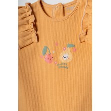 Hafy Baby %100 Pamuk Waffle Kız Bebek Yazlık Şort Tulum Fırfırlı Meyve Nakışlı