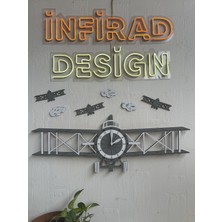İnfirad Tasarım Çocuk Odası Dekoratif Ahşap Tasarım Duvar Saati  - Uçak Duvar Saati