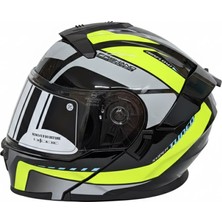 Moto Print Neon Sarı Gri Grafik Desenli Çene Açılır Motosiklet Kaskı Ece Belgeli