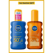 Nivea SUN SPF50+ Güneş Koruyucu Nemlendirici Vücut Spreyi 200ml ve Karoten Bronzlaştırıcı Güneş Yağı, Yaz Plaj Set