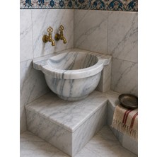Deca Stone Mermer Hamam Kurnası - Beyaz Mermer Köşe Hamam Kurnası