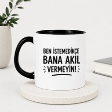 Kişiye Özel Baskılı Kupa Bardak, Içi ve Kulplu Siyah Afilli Porselen Kupa Bardak, Kahve Kupası-Yükseklik: 7,5cm