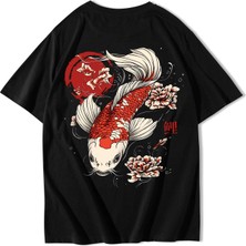 Brz Collection Unisex Oversize Koi Fish T-Shirt Siyah