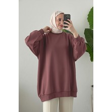 Suede Style 3044 - Rahat, Salaş Basic Kadın Uzun Sweatshirt