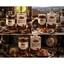 Kestane Diyarı Şerbetli Kestane Şekeri 250 gr Duble Kestane. Kavanoz Hediyelik Kutuda Katkısız Pancar Şekeri ile Yapılmıştır.