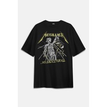 Kendim Seçtim Heavy Metal Music Metallica And Justice For All Vintage Siyah Oversize Ön ve Sırt Baskılı Tişört