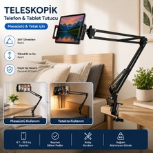 Polham Teleskopik Masaüstü ve Yatak Bazası Için Telefon ve Tablet Tutucu Stand, Yükseklik ve Açı Ayarlı Tablet Tutucu