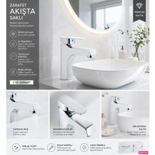 Rena Design Lavabo Bataryası Krom Lüks Ağır Gövde Prinç Banyo Su Tasarruflu Aç Kapa 2 Yıl Garantili Kare Sıcak Soğuk Gümüş Gri