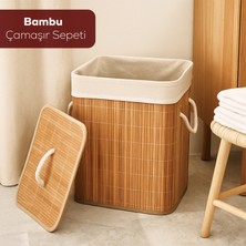 Porsima Pbt-053 Kapaklı Kirli Çamaşır Sepeti Dikdörtgen - Bambu Kirli Çamaşır Sepeti