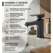 Rena Design Lavabo Bataryası Mat Siyah Lüks Ağır Gövde Prinç Banyo Su Tasarruflu Aç Kapa 2 Yıl Garantili Kare Sıcak Soğuk