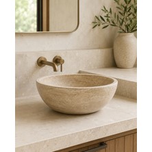 Deca Stone Mermer Lavabo - Bej Mermer Çanak Lavabo