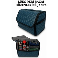 Ecarteks Oto Bagaj Organizeri Kapitone Deri Çanta Petrol Mavisi Renk 40 cm
