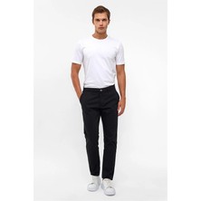 Süvari Siyah Slim Düz Pike Kemerli Casual Pantolon