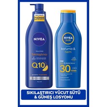 NIVEA SUN Güneş Koruyucu Nemlendirici Losyon SPF30 200ml, Q10 Sıkılaştırıcı Vücut Sütü 400ml, C Vitamini