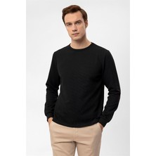 Süvari Siyah Slim Bisiklet Yaka Sweatshirt