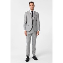Süvari Gri Slim Mono Yaka Yan Cepli 6 Drop Yelekli Takım Elbise