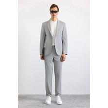 Süvari Gri Slim Mono Yaka Düz Torba Cep 6 Drop Takım Elbise