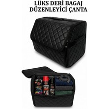 Ecarteks 40 x 25 x 30 cm Kapitone Deri Oto Bagaj Organizeri Fermuarlı Sabitlemeli 3 Kulplu Siyah
