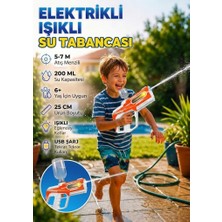 Keep It Up Işıklı Su Tabancası Şarjlı Otomatik Atış Yapan 5-7 Metre Menzilli 200 Ml. Depolu 25 Cm. Uzunlukta Turuncu