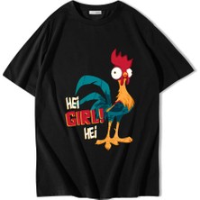 Brz Collection Unisex Oversize Hei Girl! Hei T-Shirt Siyah