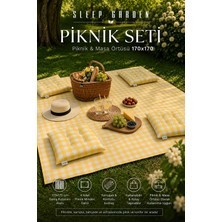 Sleep Garden Pötikare Piknik Örtüsü 170*170 4 Adet Sarı Piknik Minderi 45X45 cm Taşıma Çantası Piknik Seti