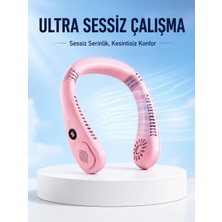 Motto Ticaret Pembe Şarjlı Boyun Fanı 5 Kademeli Hız Ayarlı Taşınabilir Boyun Tipi Fan