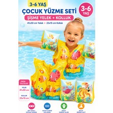 Yıldırım Oyuncak 3–6 Yaş Şişme Çocuk Yüzme Yeleği ve Kolluk Seti – Çift Tokalı Deniz Canlıları Desenli Havuz ve Deniz Yüzme Destek Seti