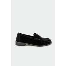 Laminta Dipsy Dikiş Detaylı Hakiki Deri Kadın Siyah Süet Loafer