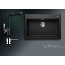 Real Stone Black Pearl 77x53 cm Tek Gözlü Granit Evye ve Tek Gövdeli Batarya Seti