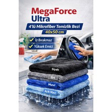 jantistore Megaforce Ultra 4'lü Mikrofiber Temizlik Bezi 40X50 (Iz Bırakmaz, Yüksek Emici) Ev ve Araç Içi