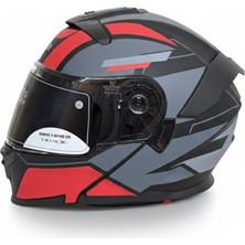 Casque Çene Açılır Vizörlü Kask - Mat Siyah Kırmızı Gri Şeritli Seri Ece Belgeli