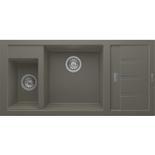Real Stone Realstone Aspendos P022 Damlalıklı Granit Evye 1000X500 mm Çift Göz Mutfak Evyesi - Realstone P022 Aspendos Gri