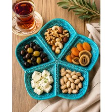 Mugusa Hediyelik El Yapımı Çini Seramik Kabartma Desenli Damla Model Turkuaz / Yeşil Çerezlik - Kahvaltılık - Sunum Tabağı / Çeyizlik