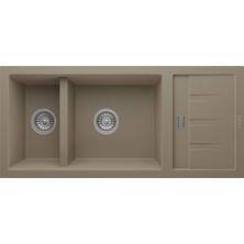 Real Stone Realstone Artemis P024 Damlalıklı Granit Evye Çift Göz Mutfak Evyesi - Realstone P024 Artemis Cappuccino