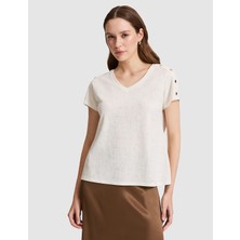 Pierre Cardin Kadın Ekru Comfort Fit V Yaka Tişört 50323604-VR019