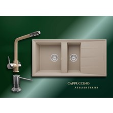 Real Stone Cappuccino Atelier 100x50 cm Çift Gözlü Damlalıklı Granit Evye ve Arıtma Çıkışlı Batarya Seti