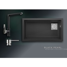Real Stone Black Pearl 75,5x42,5 cm Tek Gözlü Granit Evye ve Tek Gövdeli Batarya Seti